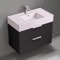 Pink Sink Bathroom Vanity, Matte Black, Floating, Modern, 32